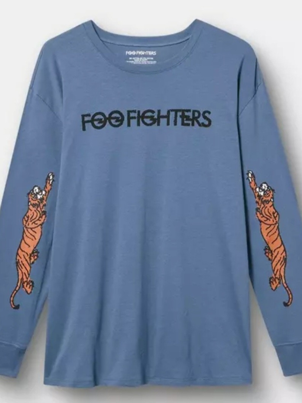 torrid Blue Foo Fighters Long Sleeve Tee with Orange Tiger Sleeves